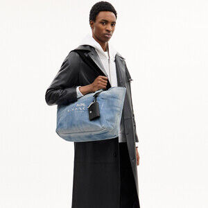Coach Outlet Men's Small Tour Tote Bag In Loved Denim With Charms